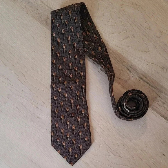 🇮🇹🌷ZEGNA vintage tie, brown, tulips pattern - Picture 6 of 13